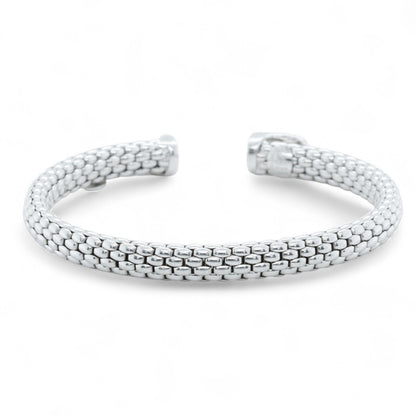 Fope Woven Mesh 18k White Gold Flexible Stretch Cuff Bracelet 6.5" ITALY