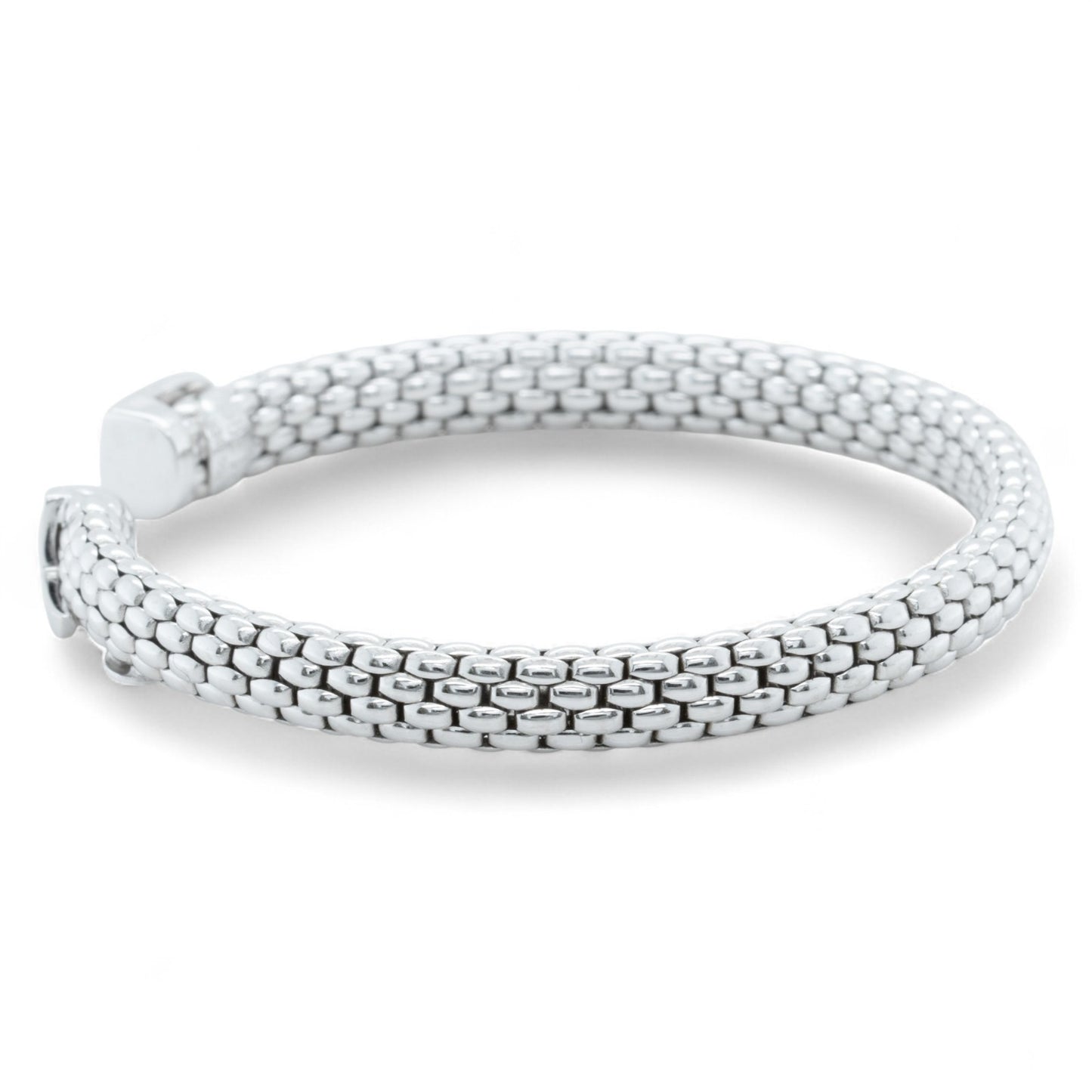 Fope Woven Mesh 18k White Gold Flexible Stretch Cuff Bracelet 6.5" ITALY
