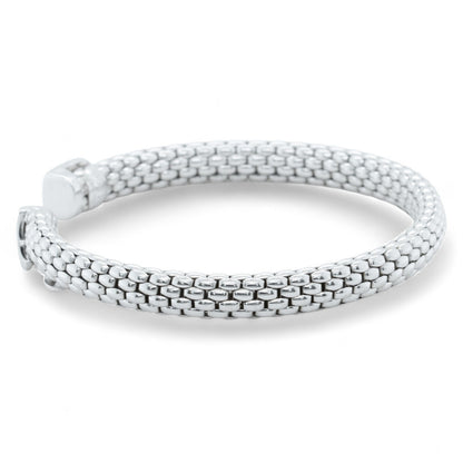Fope Woven Mesh 18k White Gold Flexible Stretch Cuff Bracelet 6.5" ITALY
