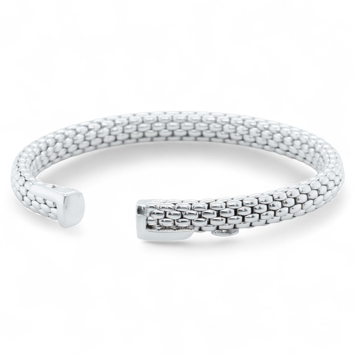 Fope Woven Mesh 18k White Gold Flexible Stretch Cuff Bracelet 6.5" ITALY