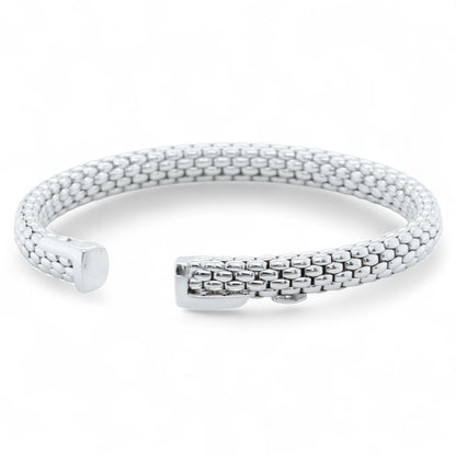 Fope Woven Mesh 18k White Gold Flexible Stretch Cuff Bracelet 6.5" ITALY
