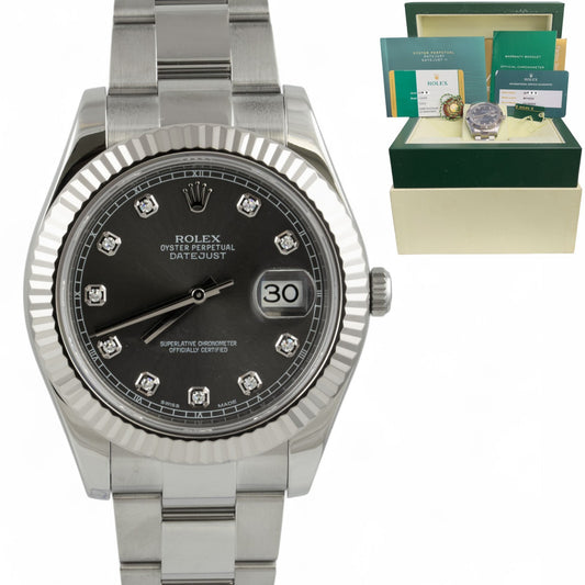 Rolex DateJust II Diamond Dark Rhodium STEEL 18k FLUTED 41mm 116334 BOX PAPERS