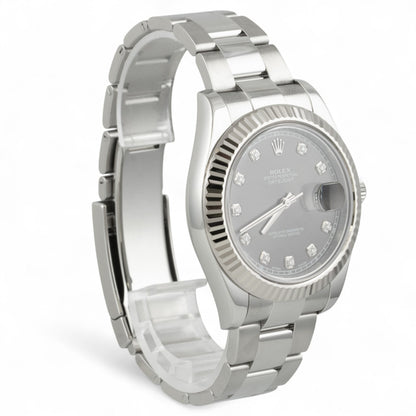 Rolex DateJust II Diamond Dark Rhodium STEEL 18k FLUTED 41mm 116334 BOX PAPERS
