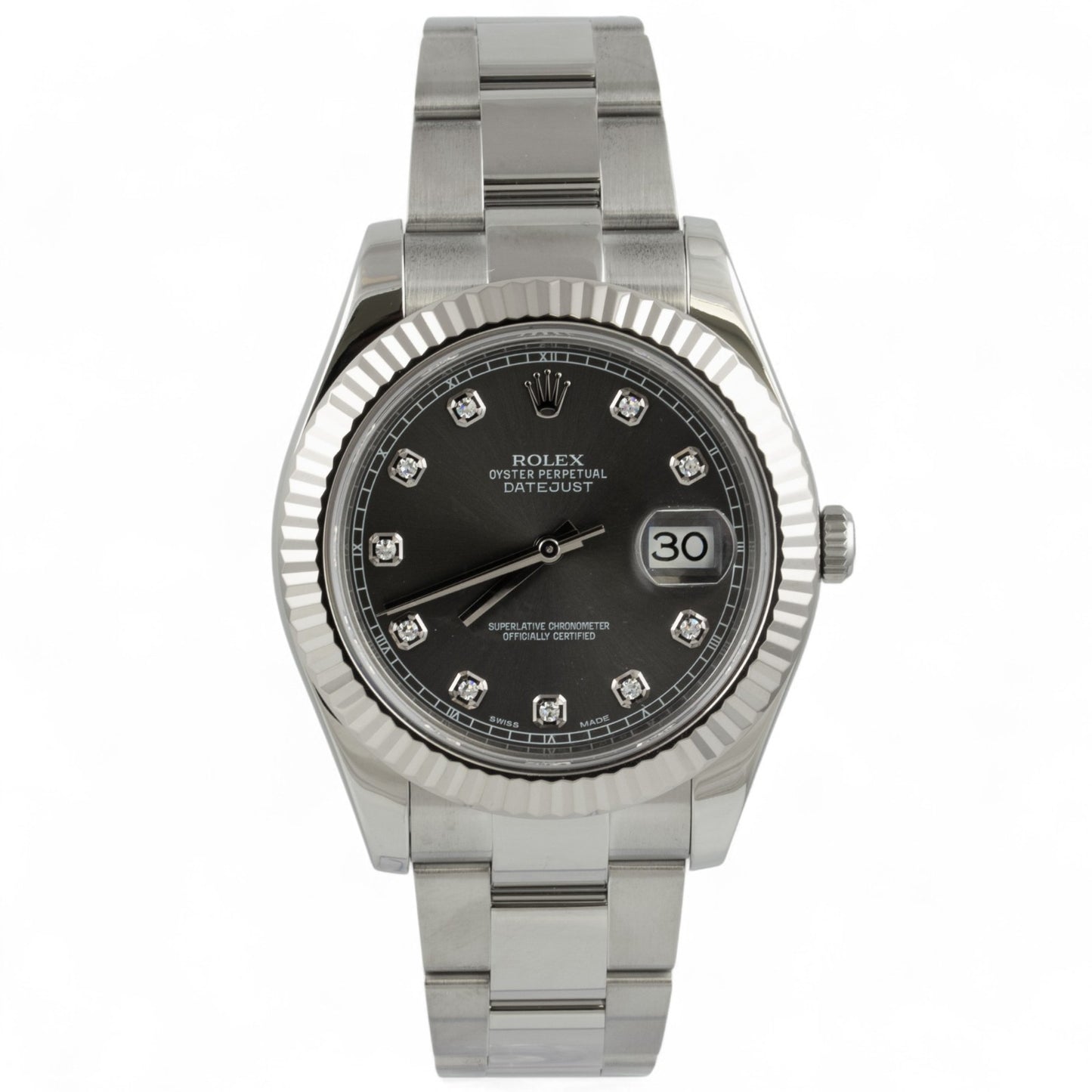 Rolex DateJust II Diamond Dark Rhodium STEEL 18k FLUTED 41mm 116334 BOX PAPERS