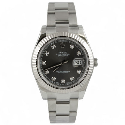Rolex DateJust II Diamond Dark Rhodium STEEL 18k FLUTED 41mm 116334 BOX PAPERS