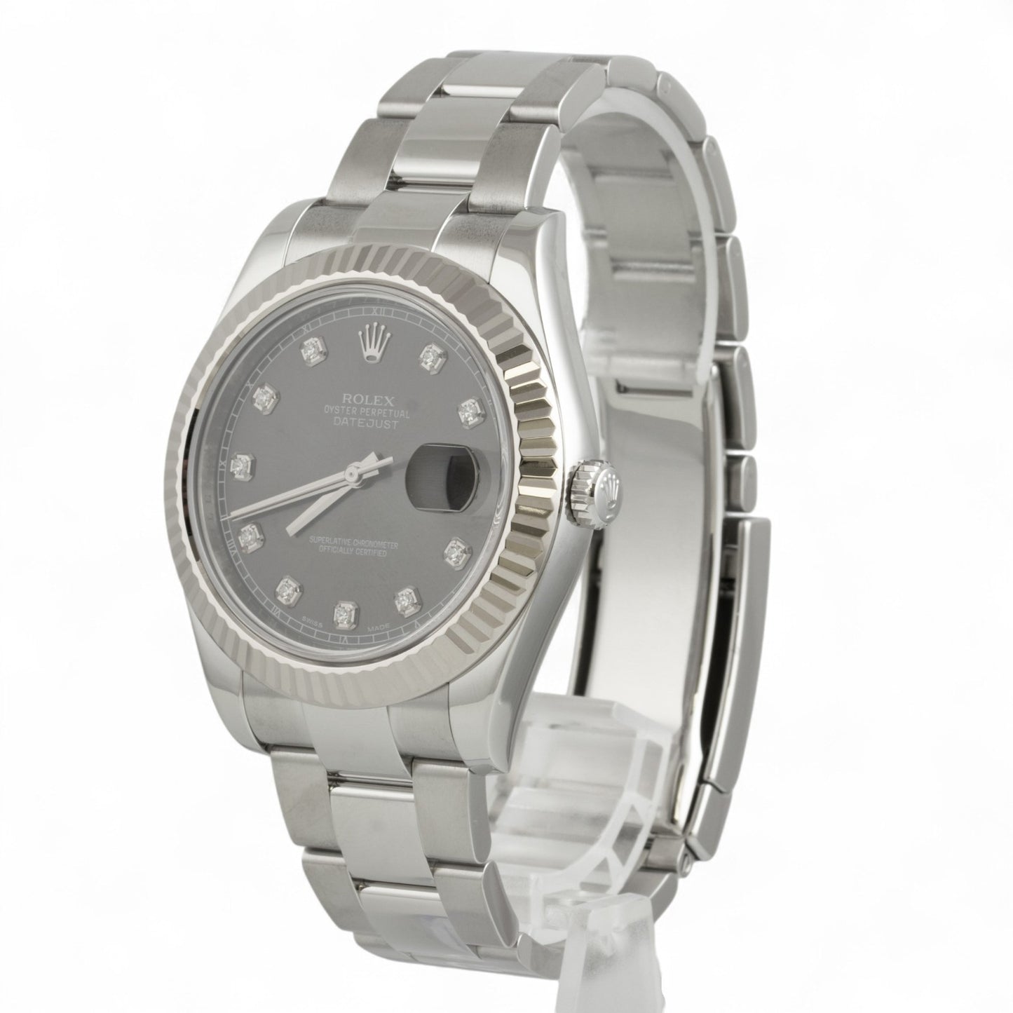 Rolex DateJust II Diamond Dark Rhodium STEEL 18k FLUTED 41mm 116334 BOX PAPERS