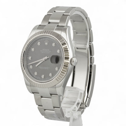 Rolex DateJust II Diamond Dark Rhodium STEEL 18k FLUTED 41mm 116334 BOX PAPERS