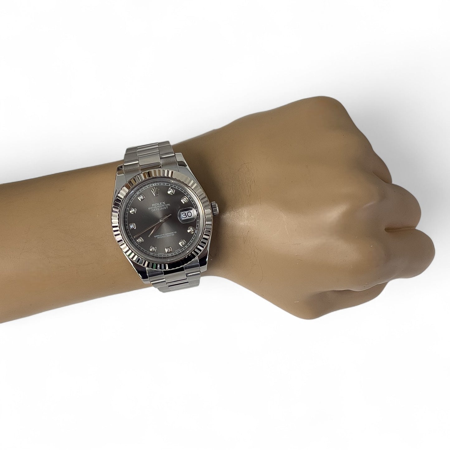 Rolex DateJust II Diamond Dark Rhodium STEEL 18k FLUTED 41mm 116334 BOX PAPERS
