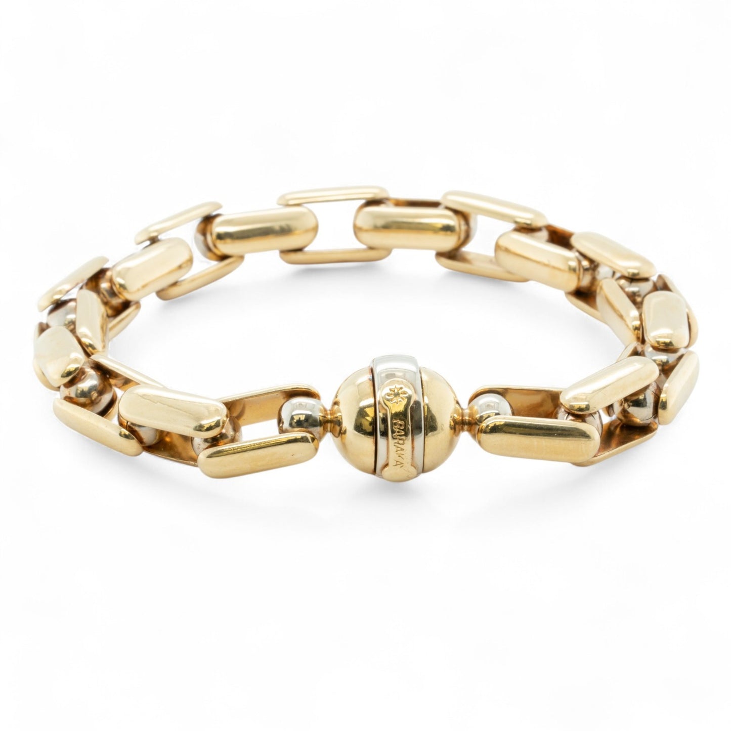 Baraka 18k Yellow Gold Box Link Chain Fancy Ball Clasp Bracelet 61g HEAVY ITALY