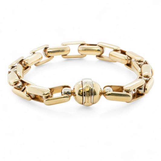 Baraka 18k Yellow Gold Box Link Chain Fancy Ball Clasp Bracelet 61g HEAVY ITALY