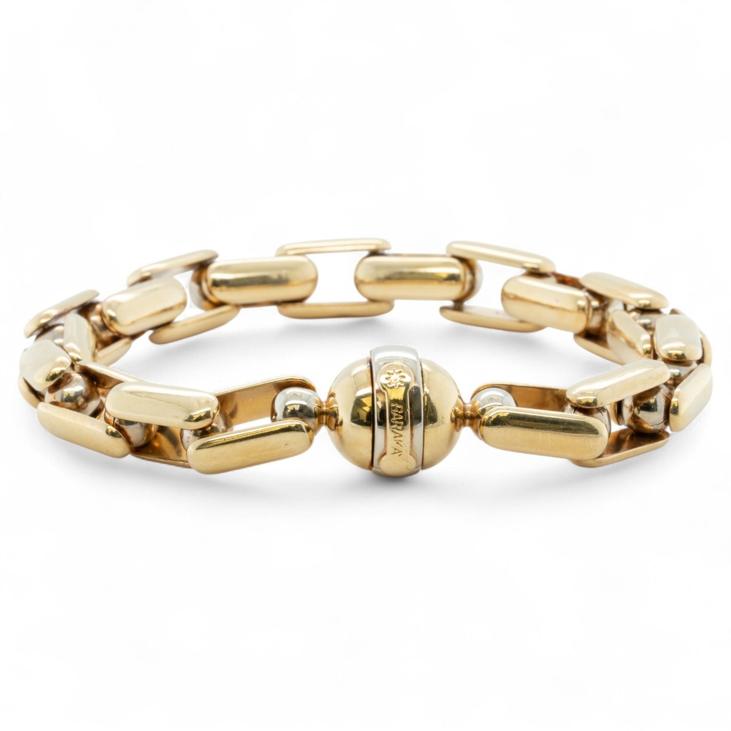 Baraka 18k Yellow Gold Box Link Chain Fancy Ball Clasp Bracelet 61g HEAVY ITALY