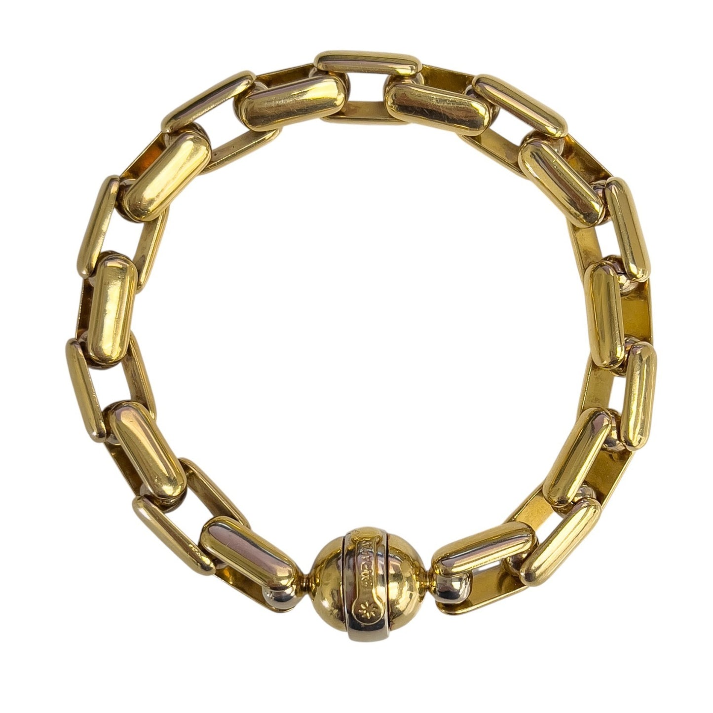 Baraka 18k Yellow Gold Box Link Chain Fancy Ball Clasp Bracelet 61g HEAVY ITALY
