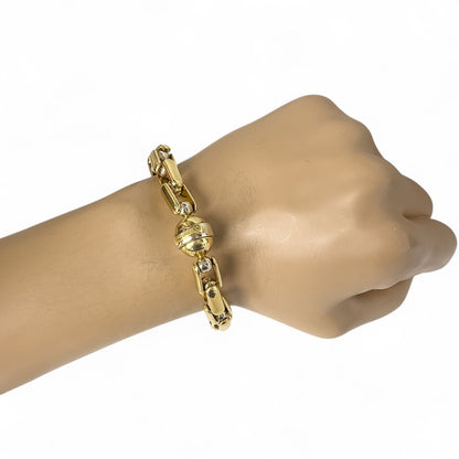 Baraka 18k Yellow Gold Box Link Chain Fancy Ball Clasp Bracelet 61g HEAVY ITALY