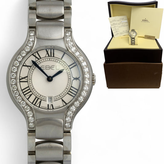 Ebel Beluga 1216069 Diamond Bezel Stainless 30mm Ladies Watch TAG BOX + PAPERS
