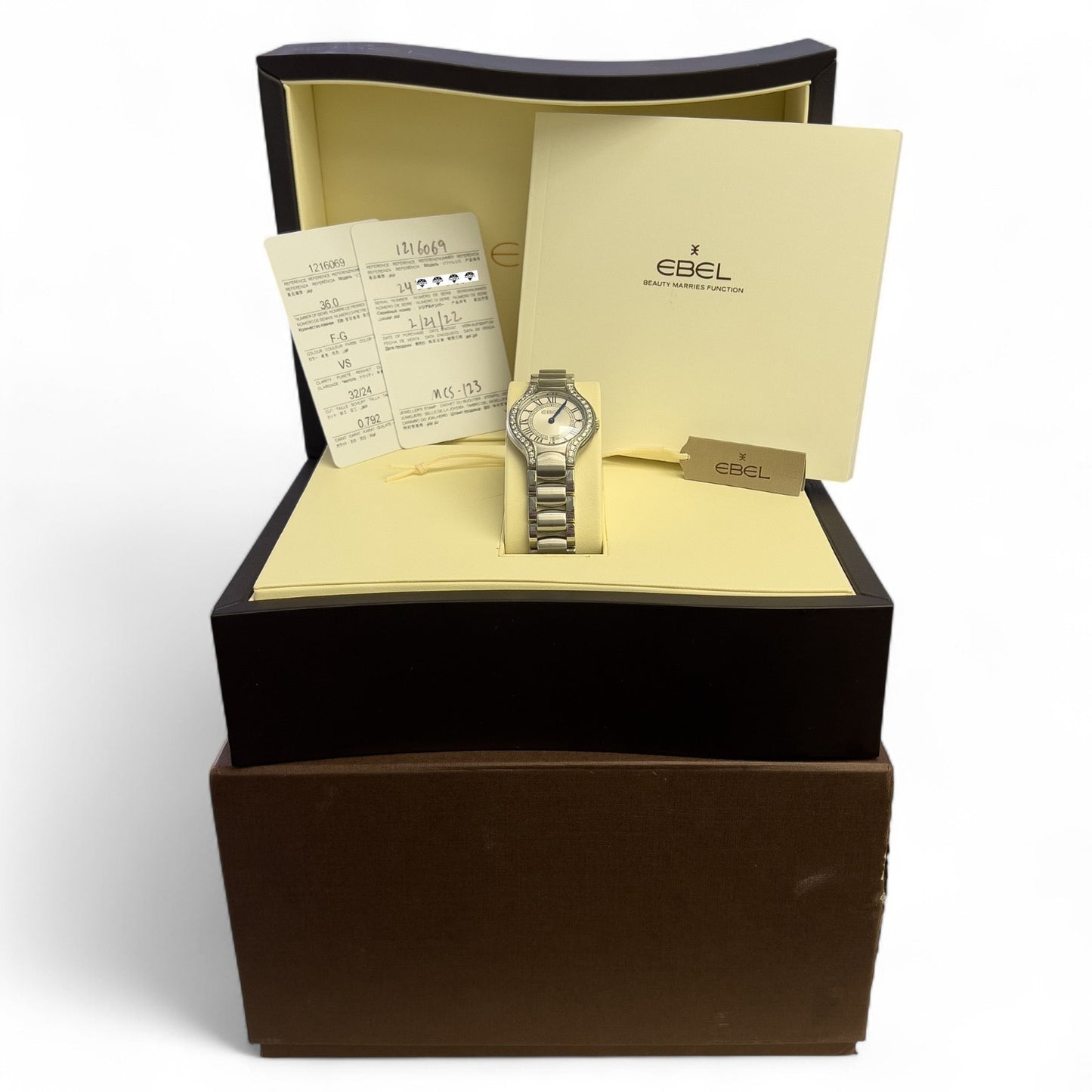 Ebel Beluga 1216069 Diamond Bezel Stainless 30mm Ladies Watch TAG BOX + PAPERS