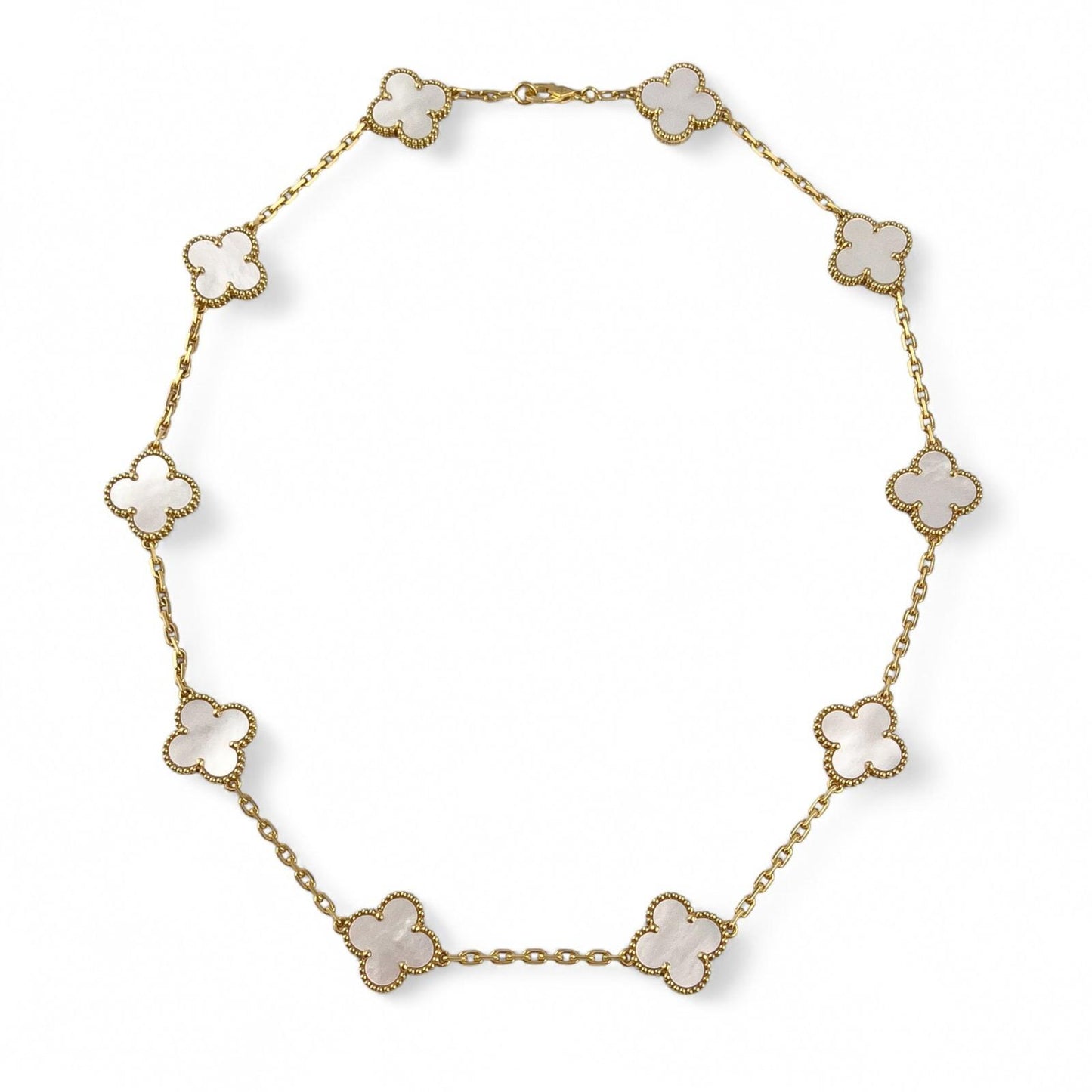 Van Cleef Arpels 18k MOP Vintage Alhambra 5/10 Motif Necklace Bracelet BOX CERT