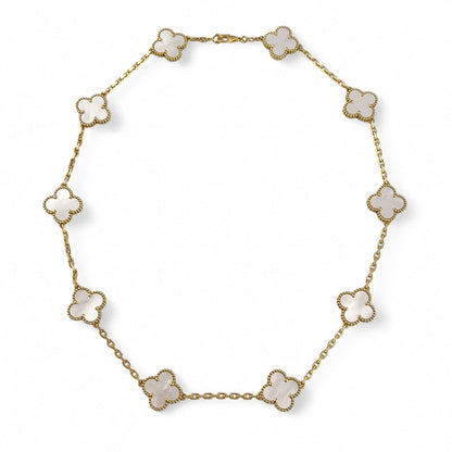 Van Cleef Arpels 18k MOP Vintage Alhambra 5/10 Motif Necklace Bracelet BOX CERT