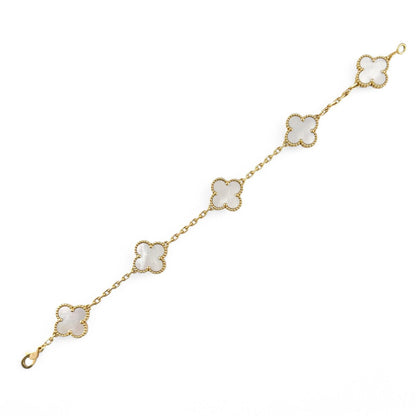 Van Cleef Arpels 18k MOP Vintage Alhambra 5/10 Motif Necklace Bracelet BOX CERT