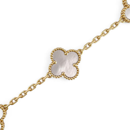 Van Cleef Arpels 18k MOP Vintage Alhambra 5/10 Motif Necklace Bracelet BOX CERT