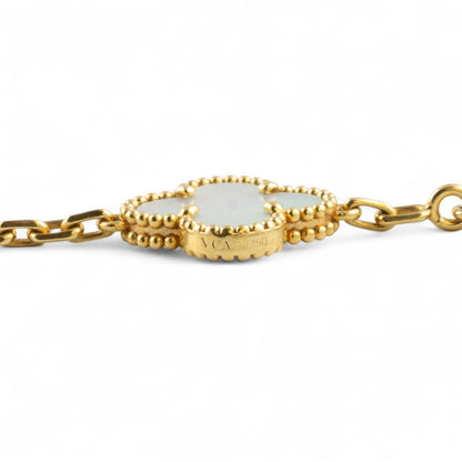 Van Cleef Arpels 18k MOP Vintage Alhambra 5/10 Motif Necklace Bracelet BOX CERT