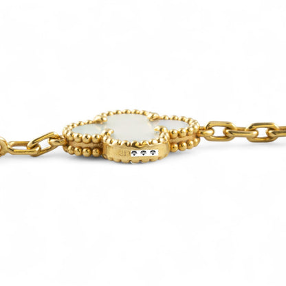 Van Cleef Arpels 18k MOP Vintage Alhambra 5/10 Motif Necklace Bracelet BOX CERT