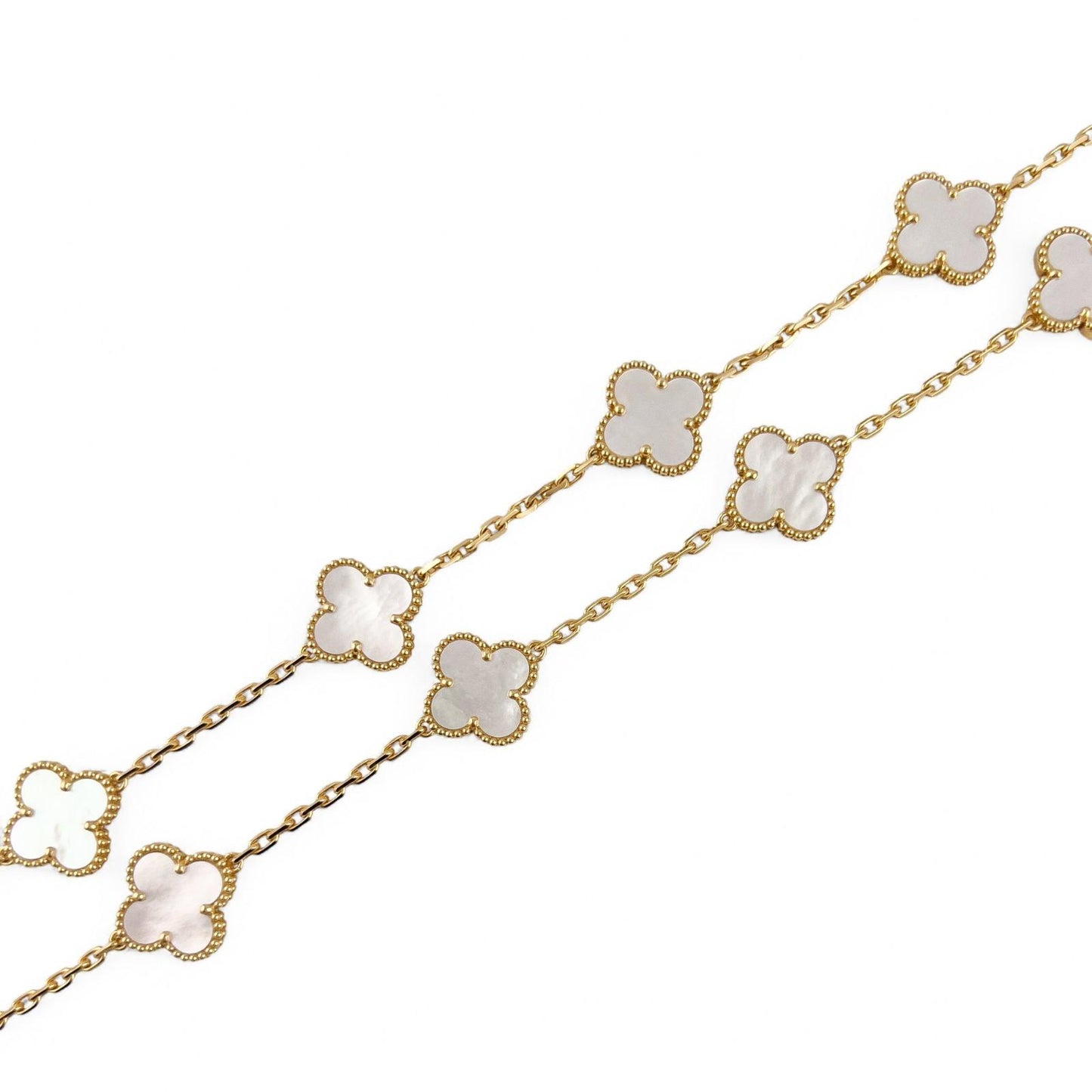Van Cleef Arpels 18k MOP Vintage Alhambra 5/10 Motif Necklace Bracelet BOX CERT