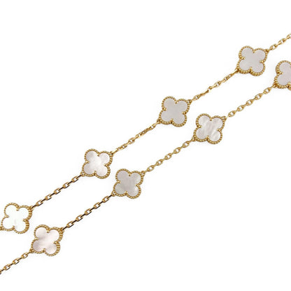 Van Cleef Arpels 18k MOP Vintage Alhambra 5/10 Motif Necklace Bracelet BOX CERT