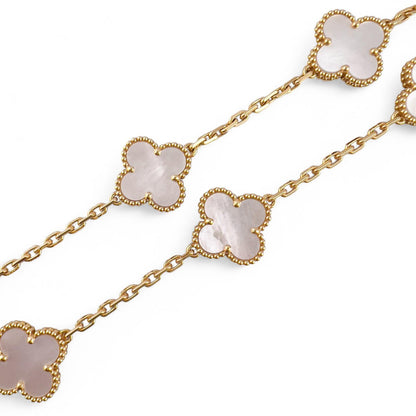 Van Cleef Arpels 18k MOP Vintage Alhambra 5/10 Motif Necklace Bracelet BOX CERT