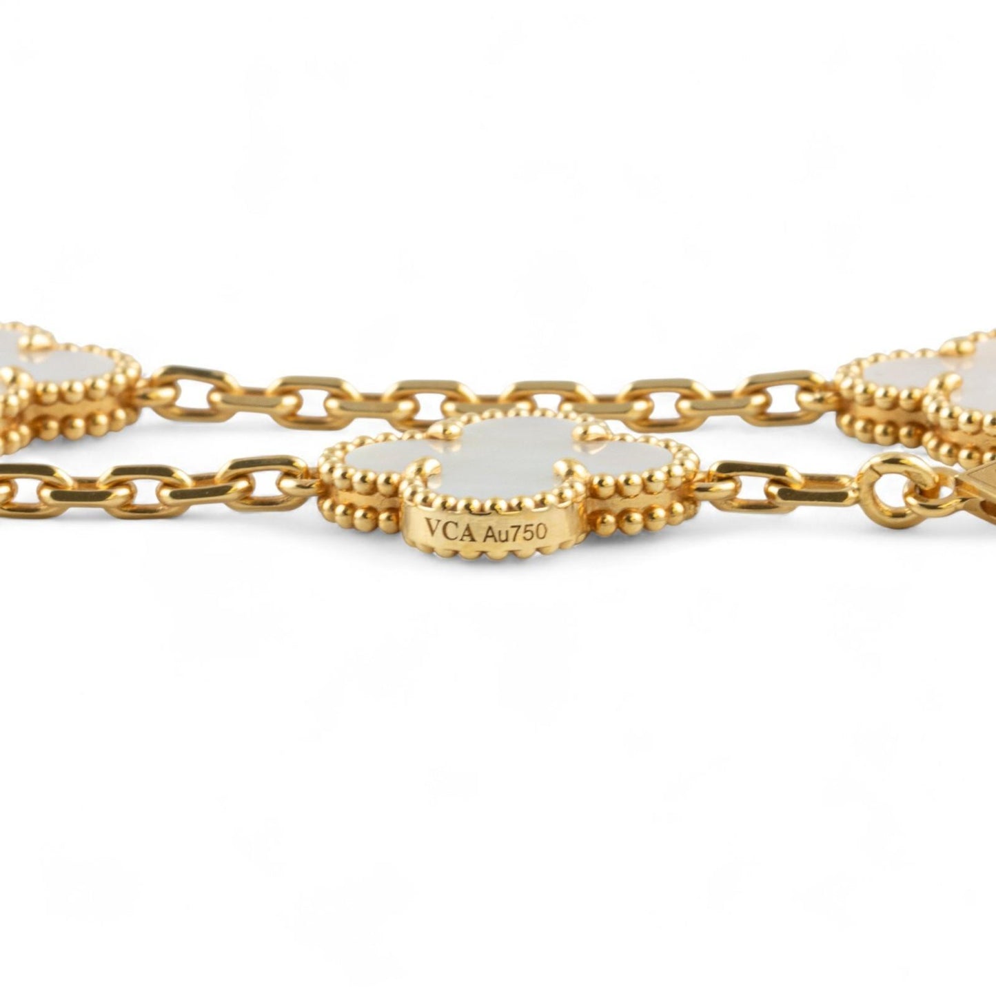 Van Cleef Arpels 18k MOP Vintage Alhambra 5/10 Motif Necklace Bracelet BOX CERT