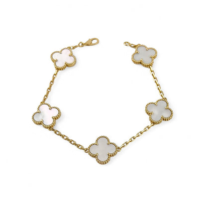 Van Cleef Arpels 18k MOP Vintage Alhambra 5/10 Motif Necklace Bracelet BOX CERT