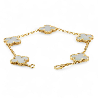 Van Cleef Arpels 18k MOP Vintage Alhambra 5/10 Motif Necklace Bracelet BOX CERT