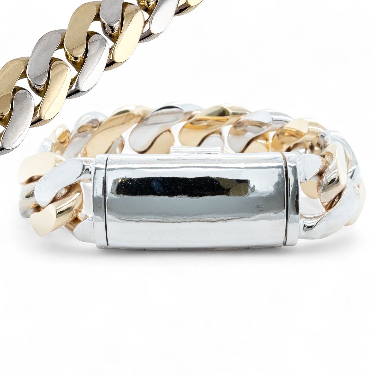 14k White & Yellow Gold Two Tone 20mm Cuban Link Slide Buckle Bracelet 226.6g
