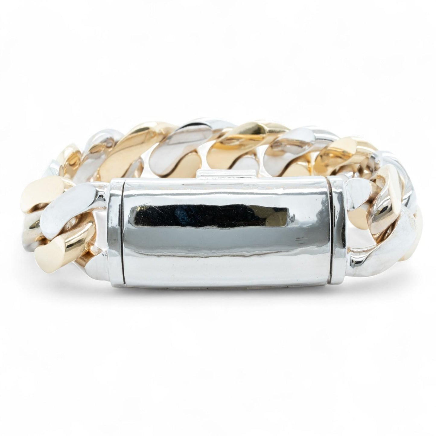 14k White & Yellow Gold Two Tone 20mm Cuban Link Slide Buckle Bracelet 226.6g