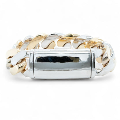 14k White & Yellow Gold Two Tone 20mm Cuban Link Slide Buckle Bracelet 226.6g