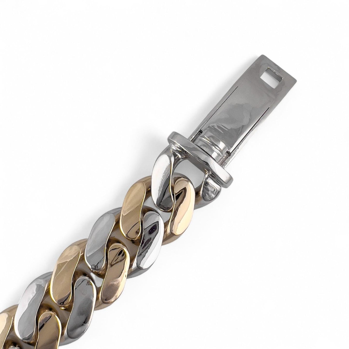 14k White & Yellow Gold Two Tone 20mm Cuban Link Slide Buckle Bracelet 226.6g