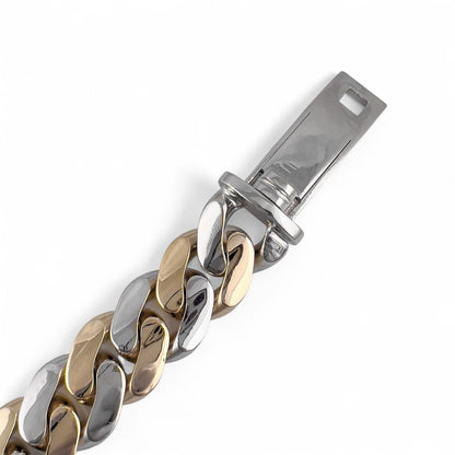 14k White & Yellow Gold Two Tone 20mm Cuban Link Slide Buckle Bracelet 226.6g
