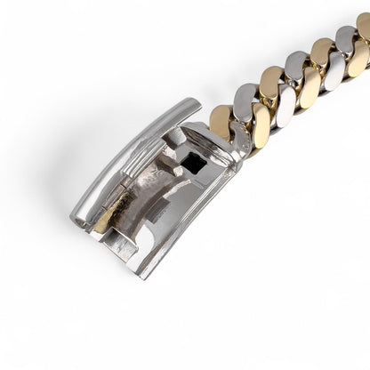 14k White & Yellow Gold Two Tone 20mm Cuban Link Slide Buckle Bracelet 226.6g