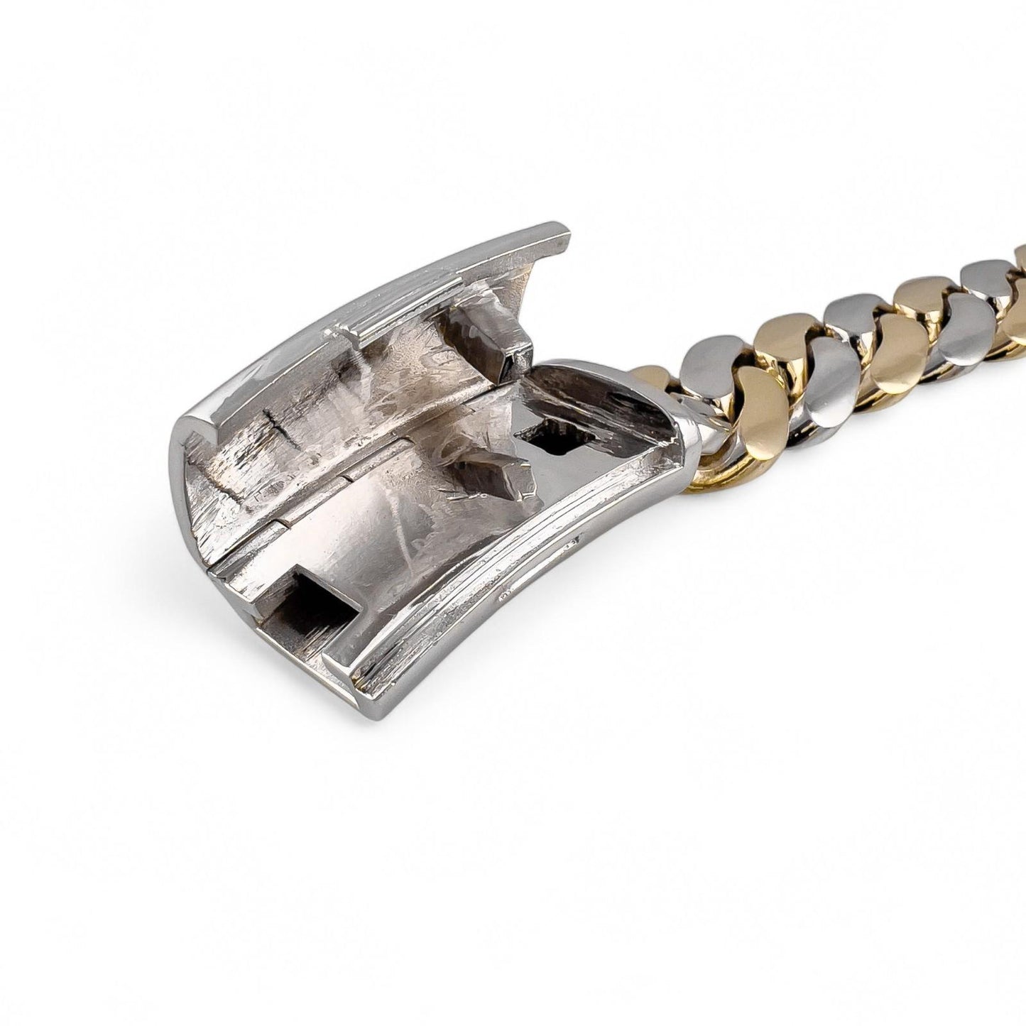 14k White & Yellow Gold Two Tone 20mm Cuban Link Slide Buckle Bracelet 226.6g