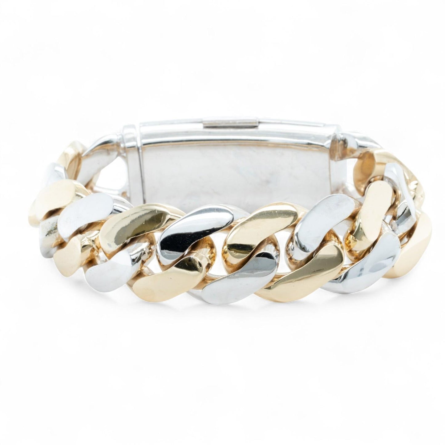 14k White & Yellow Gold Two Tone 20mm Cuban Link Slide Buckle Bracelet 226.6g