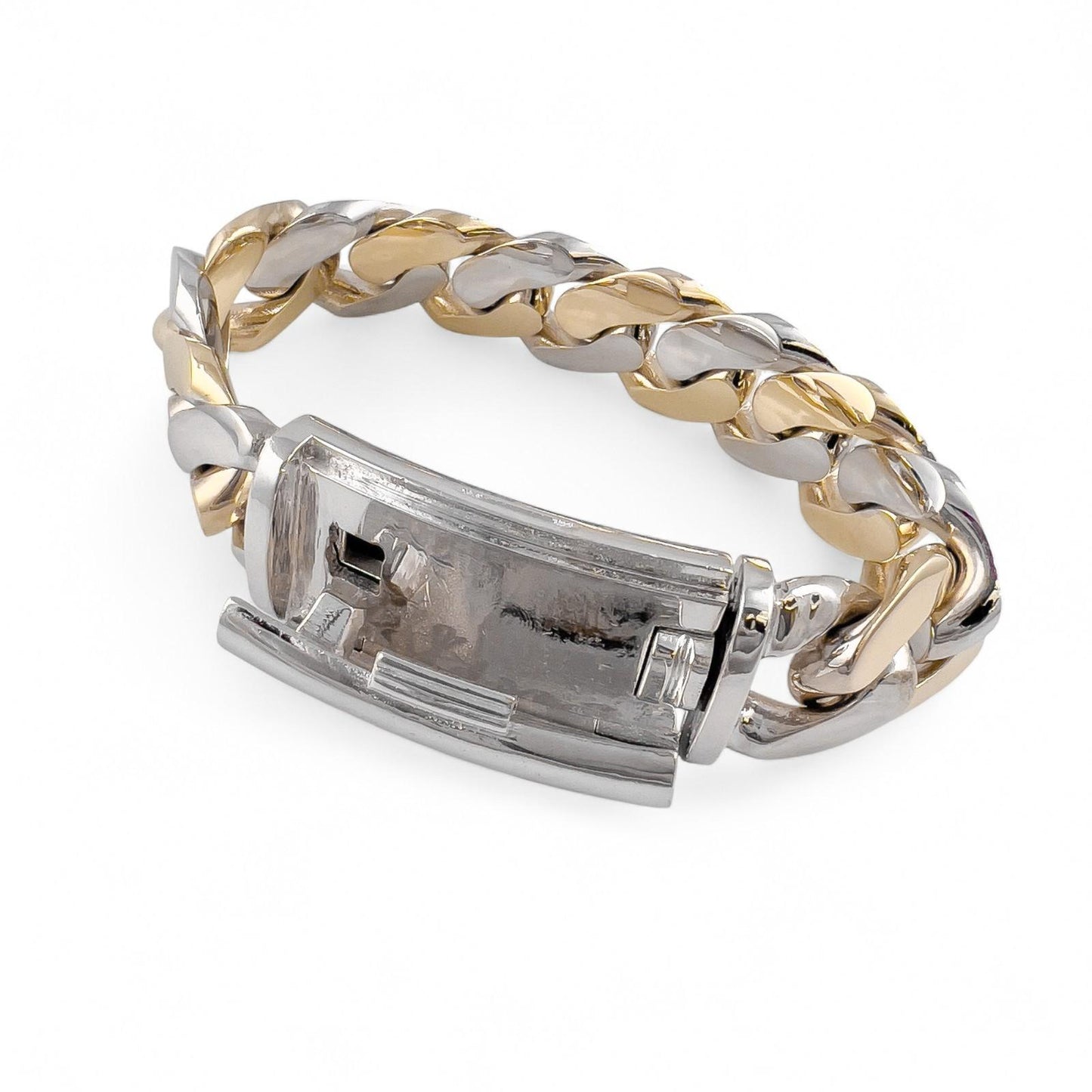 14k White & Yellow Gold Two Tone 20mm Cuban Link Slide Buckle Bracelet 226.6g