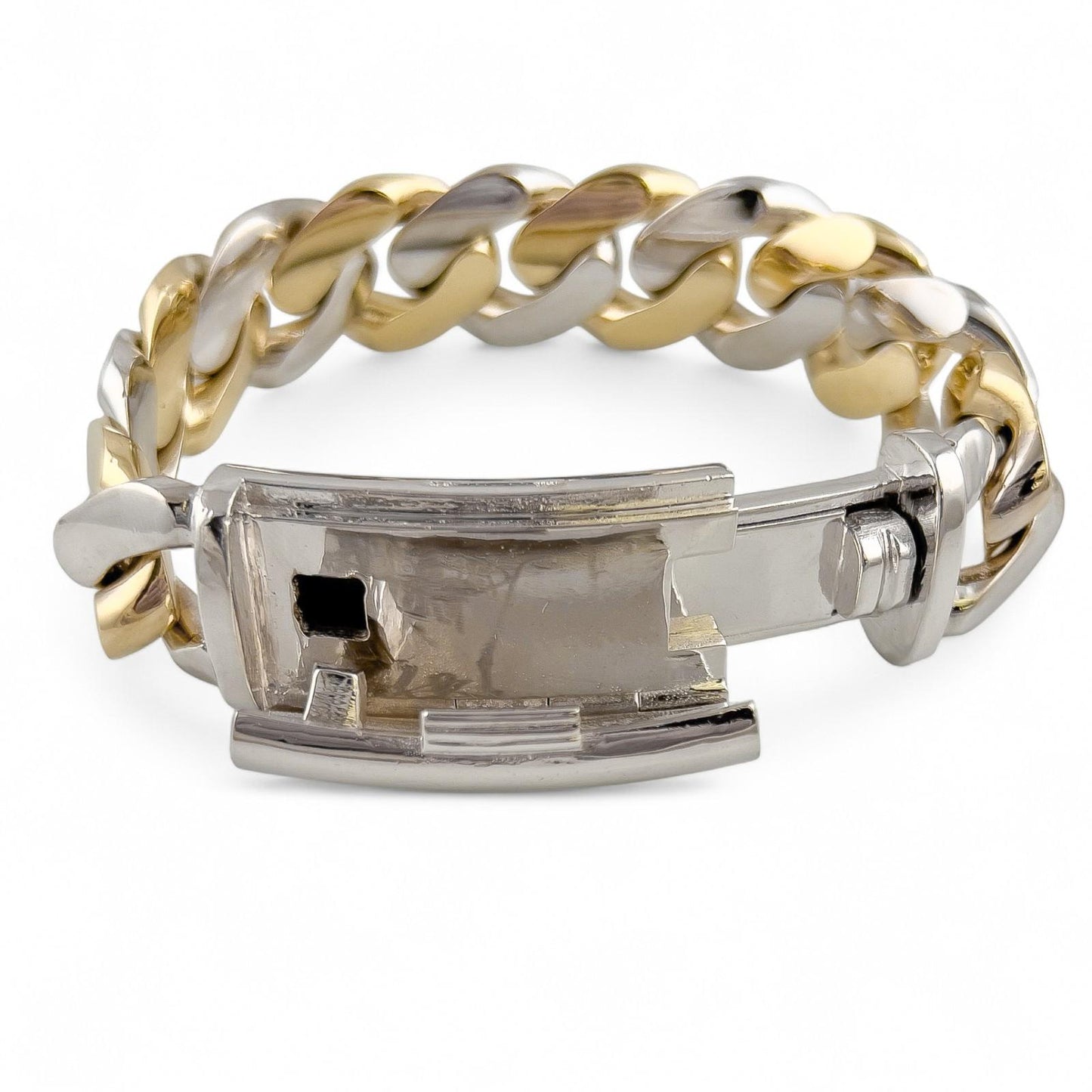 14k White & Yellow Gold Two Tone 20mm Cuban Link Slide Buckle Bracelet 226.6g