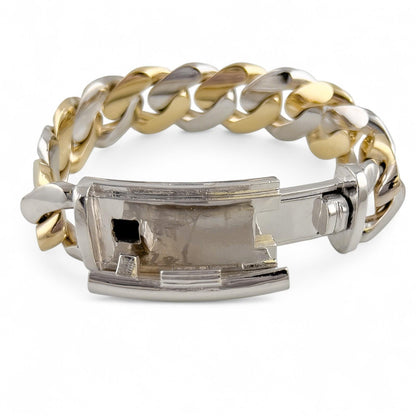 14k White & Yellow Gold Two Tone 20mm Cuban Link Slide Buckle Bracelet 226.6g