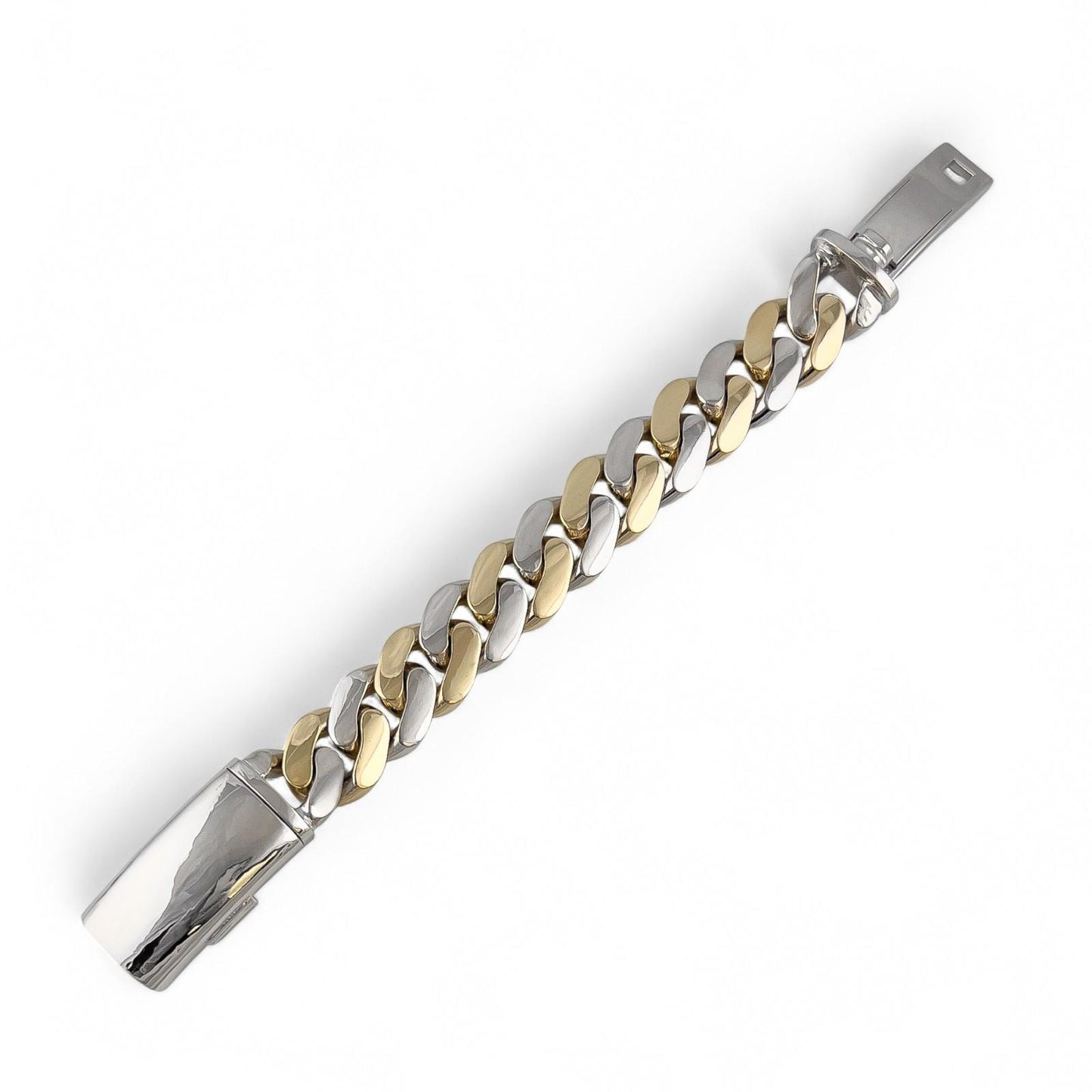 14k White & Yellow Gold Two Tone 20mm Cuban Link Slide Buckle Bracelet 226.6g