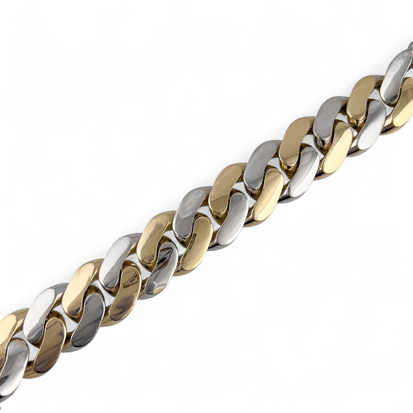 14k White & Yellow Gold Two Tone 20mm Cuban Link Slide Buckle Bracelet 226.6g