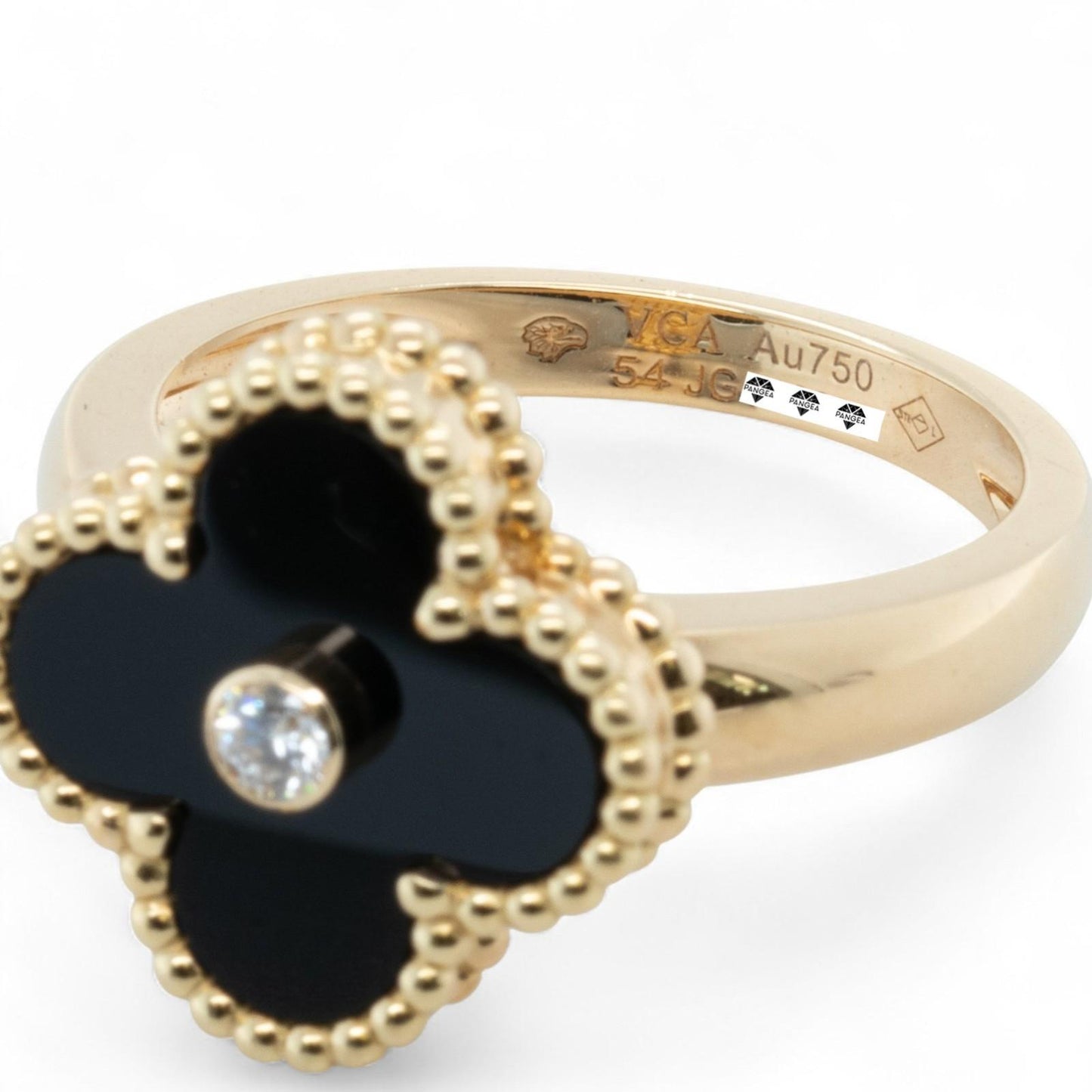Van Cleef Arpels Onyx Vintage Alhambra 18k Yellow Gold Diamond Ring 54 BOX + COA