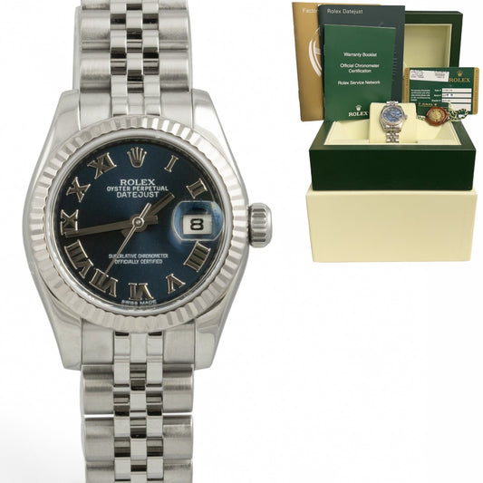 Rolex DateJust 179174 Blue Roman Stainless Steel 26mm Ladies Watch BOX + PAPERS