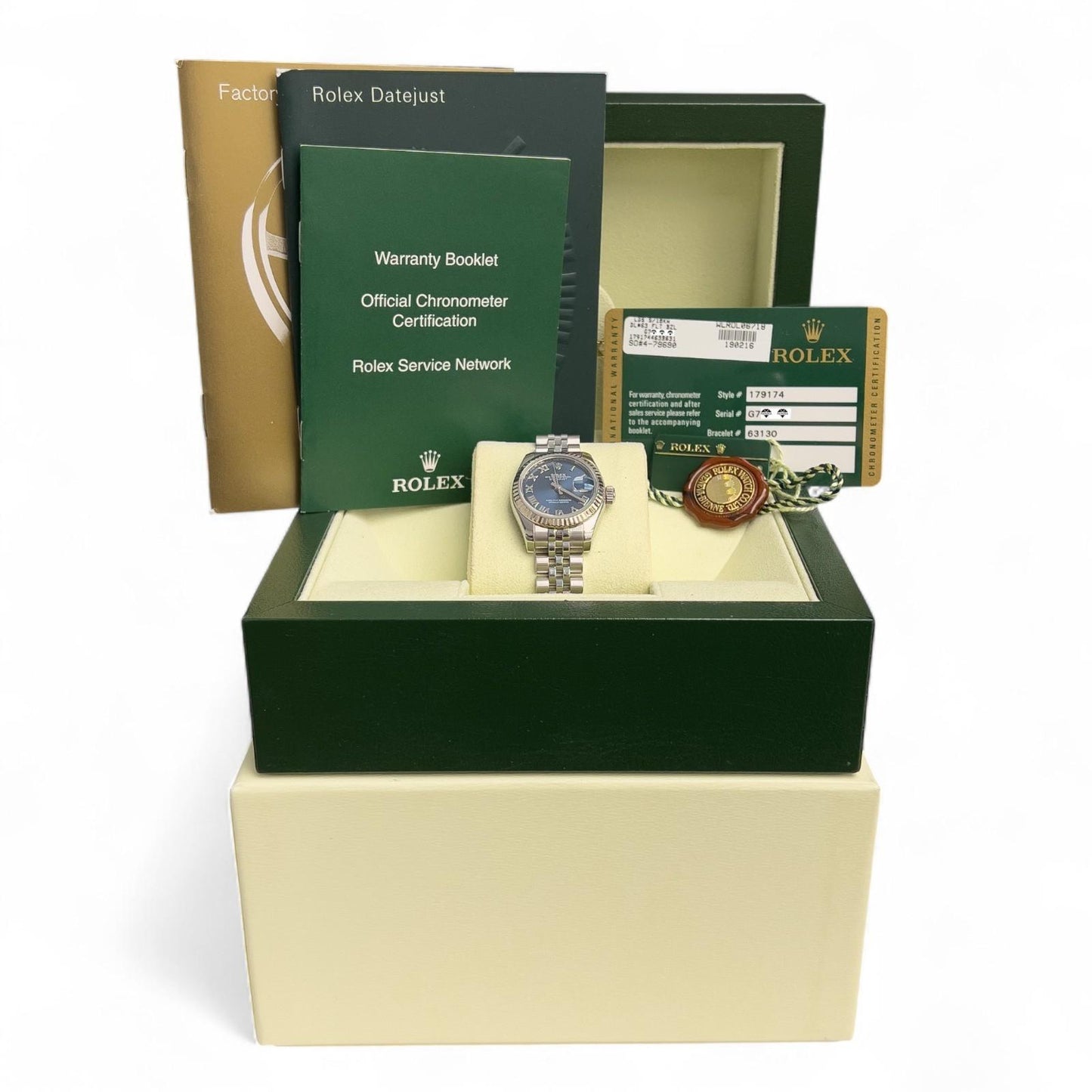 Rolex DateJust 179174 Blue Roman Stainless Steel 26mm Ladies Watch BOX + PAPERS