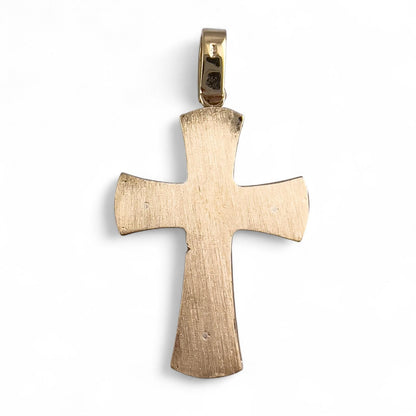 14k Yellow & White Gold Diamond Crucifix Cross Shadowbox Mirror Pendant 0.30ctw