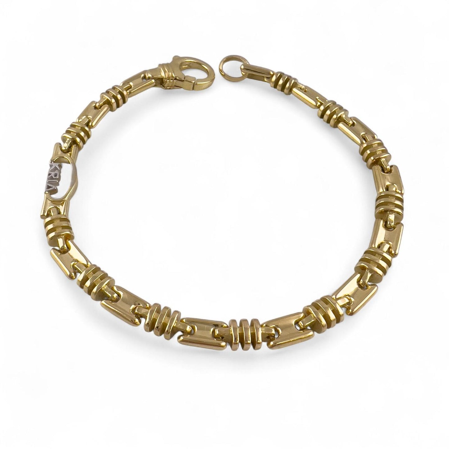 KRIA 18k Yellow Gold Designer Fancy Link 4.50mm Chain Bracelet 8.75" 29.3g ITALY