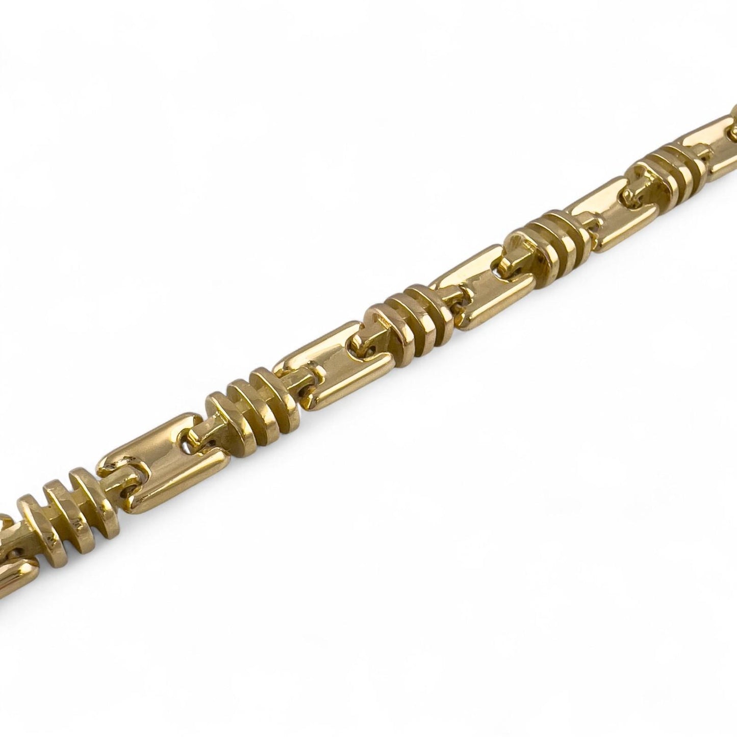 KRIA 18k Yellow Gold Designer Fancy Link 4.50mm Chain Bracelet 8.75" 29.3g ITALY